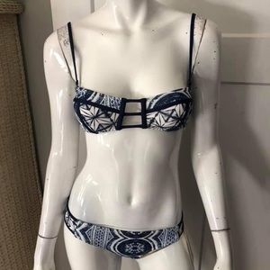 Roxy Navy and White Geometric Bikini